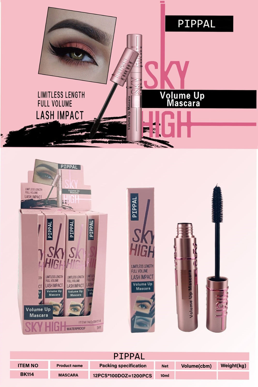 Pippal Sky High Eyeliner 1 Pcs with Mascara Ultra Volume Up Volumizing Mascara for Bold And Dramatic Lashes Long Lasting Waterproof 10Gm (Pack of 3)